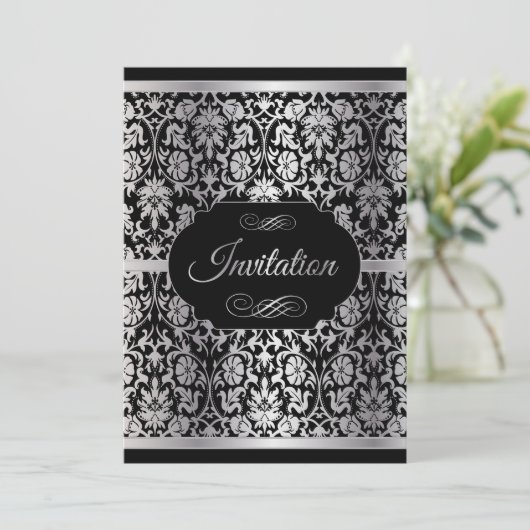 Elegant Silver en Black Party Celebration Kaart (Staand voorkant)