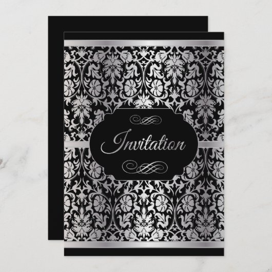 Elegant Silver en Black Party Celebration Kaart (Voorkant / Achterkant)