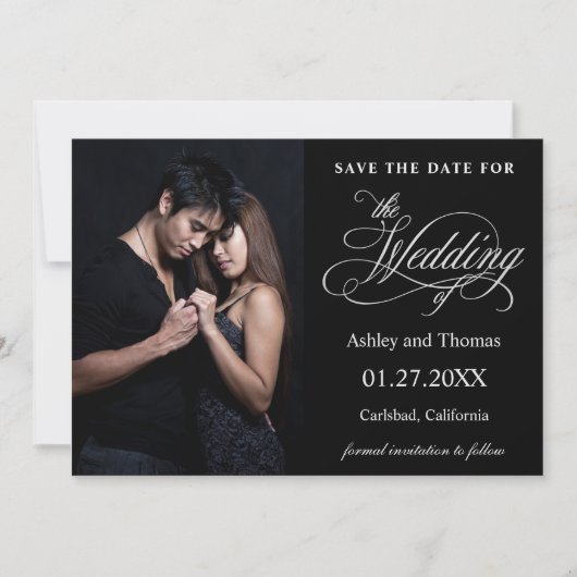 Elegant Silver en Black Photo Save the Date (Voorkant)