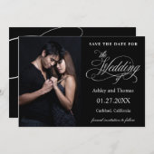 Elegant Silver en Black Photo Save the Date (Voorkant / Achterkant)