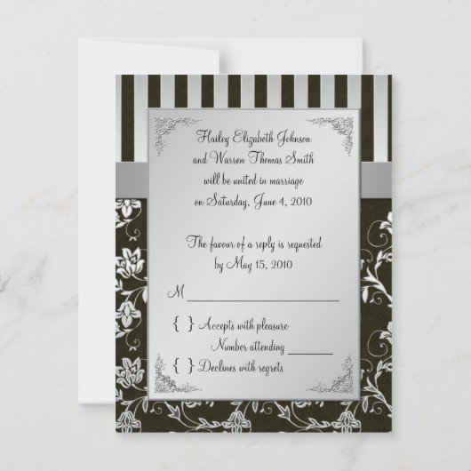 Elegant Silver en Black RSVP-kaart Kaart (Achterkant)