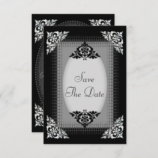Elegant Silver en Black Save the Date Wedding (Voorkant / Achterkant)