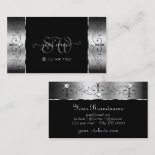 Elegant Silver en Black Squiggings Jewels Monogram Visitekaartje