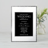 Elegant Silver en Black Wedding Folie Uitnodiging (Staand Voorkant)