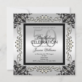 Elegant Silver en Black Women's 50th Birthday Kaart