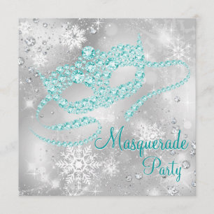 Elegant Silver en Blauwgroen Blue Masquerade Party Kaart