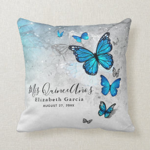 Elegant Silver en Blue Butterfly Mis Quince Anos Kussen