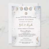 Elegant Silver en Blue Celestial Bat Mitzvah Kaart (Voorkant)
