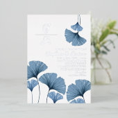 Elegant Silver en Blue Leaf Wedding Invitation Folie Uitnodiging (Staand Voorkant)