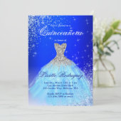 Elegant Silver en Blue Quinceanera Kaart (Staand voorkant)
