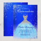 Elegant Silver en Blue Quinceanera Kaart (Voorkant / Achterkant)
