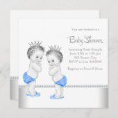 Elegant Silver en Blue Twin Boy Baby shower Kaart (Voorkant / Achterkant)