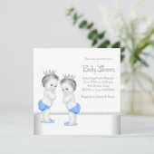 Elegant Silver en Blue Twin Boy Baby shower Kaart (Staand voorkant)
