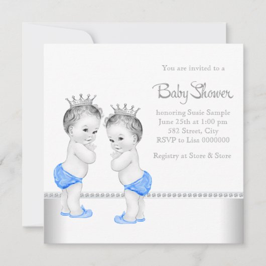Elegant Silver en Blue Twin Boy Baby shower Kaart (Voorkant)