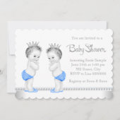 Elegant Silver en Blue Twin Boy Baby shower Kaart (Voorkant)