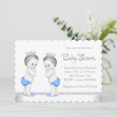 Elegant Silver en Blue Twin Boy Baby shower Kaart (Staand voorkant)
