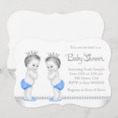 Elegant Silver en Blue Twin Boy Baby shower Kaart (Voorkant / Achterkant)