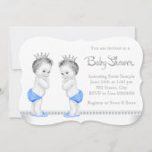 Elegant Silver en Blue Twin Boy Baby shower Kaart (Voorkant)