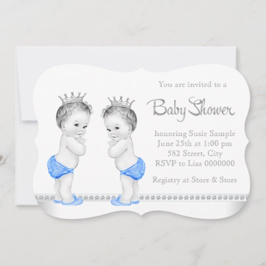 Elegant Silver en Blue Twin Boy Baby shower Kaart (Voorkant)