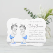 Elegant Silver en Blue Twin Boy Baby shower Kaart (Staand voorkant)