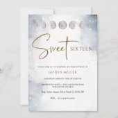 Elegant Silver en Gold Celestial Sweet Sixteen Kaart (Voorkant)