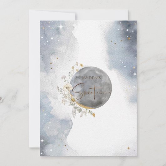 Elegant Silver en Gold Celestial Sweet Sixteen Kaart (Achterkant)