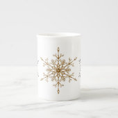 Elegant Silver en Gold Glitter Holiday Snowflakes Porselein Kop (Voorkant)