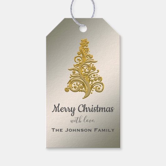 Elegant Silver en Gold kerstboom Cadeaulabel (Voorkant)