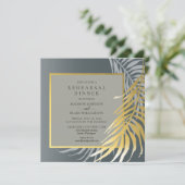 Elegant Silver en Gold Tropical Rehearings Dinner Kaart (Staand voorkant)