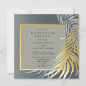 Elegant Silver en Gold Tropical Rehearings Dinner Kaart (Voorkant)
