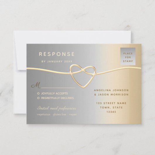 Elegant Silver en Gold Weddinng RSVP Kaartje (Voorkant)