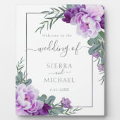 Elegant Silver en Paarse Eucalyptus Floral Wedding Fotoplaat (Voorkant)