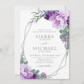 Elegant Silver en Paarse Floral Eucalyptus Wedding Kaart (Voorkant)