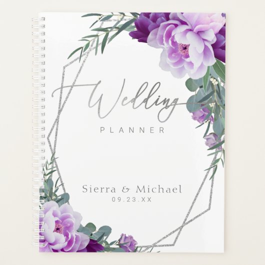 Elegant Silver en Paarse Floral Eucalyptus Wedding Planner (Voorkant)