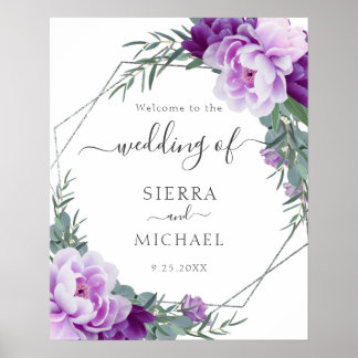 Elegant Silver en Paarse Floral Eucalyptus Wedding Poster