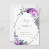 Elegant Silver en Paarse Floral Eucalyptus Wedding RSVP Kaartje (Voorkant)