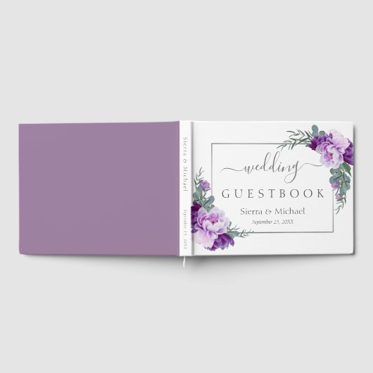Elegant Silver en Paarse Floral Geometric Wedding Gastenboek (Volledig)