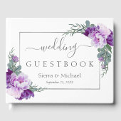 Elegant Silver en Paarse Floral Geometric Wedding Gastenboek (Voorkant)