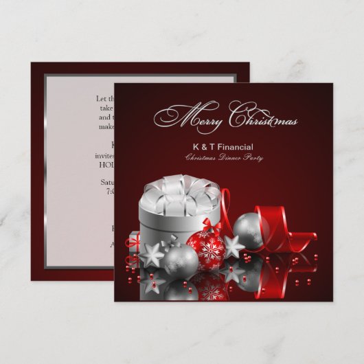 Elegant Silver en Red Corporate Kerstparty Kaart (Voorkant / Achterkant)