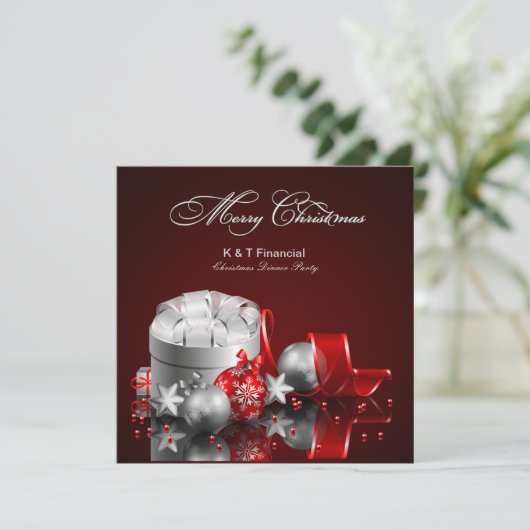 Elegant Silver en Red Corporate Kerstparty Kaart (Staand voorkant)