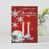 Elegant Silver en Red Kerstparty Uitnodiging (Staand voorkant)