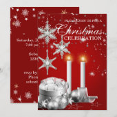 Elegant Silver en Red Kerstparty Uitnodiging (Voorkant / Achterkant)