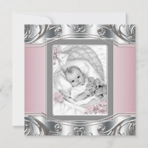 Elegant Silver en Roze Baby Girl Shower Kaart
