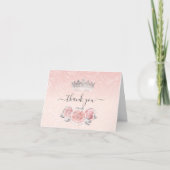 Elegant Silver en Roze Roses Waterverf gevouwen Bedankkaart (Voorkant)