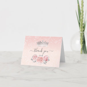 Elegant Silver en Roze Roses Waterverf gevouwen Bedankkaart
