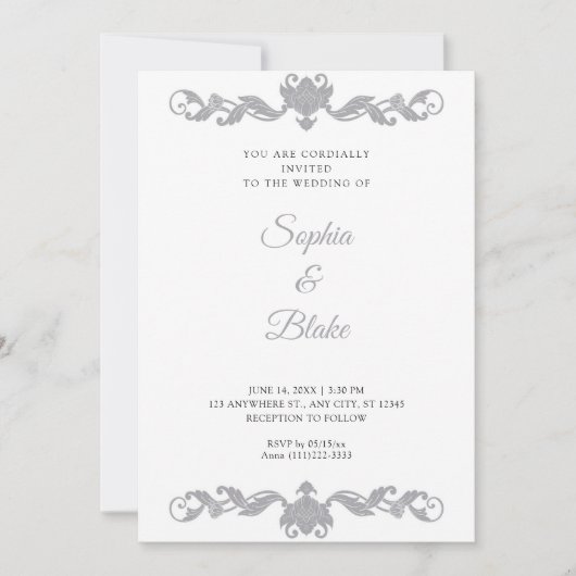Elegant Silver en White Art Deco Wedding Kaart (Voorkant)