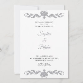 Elegant Silver en White Art Deco Wedding Kaart