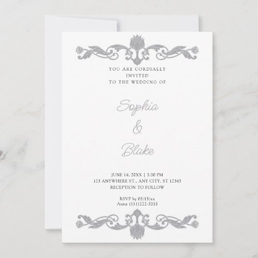 Elegant Silver en White Art Deco Wedding Kaart (Voorkant)