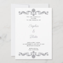 Elegant Silver en White Art Deco Wedding Kaart