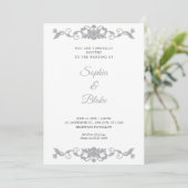 Elegant Silver en White Floral Art Deco Wedding Kaart (Staand voorkant)